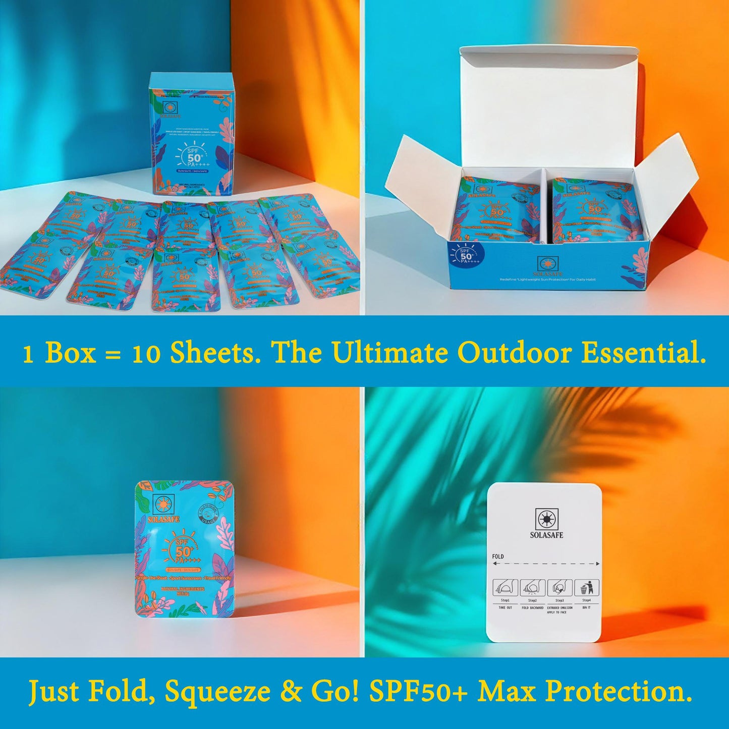 SOLASAFE Sunscreen Card SPF50+ PA++++ 10 Sheets 2g Full Body Protection Waterproof Portable for Beach Outdoor Activities