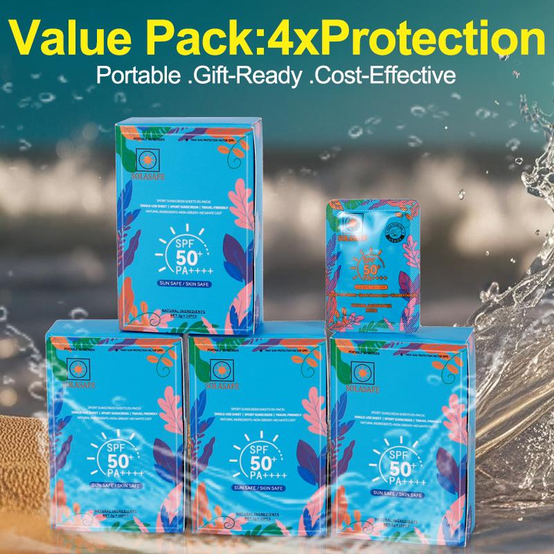 SOLASAFE Sunscreen Card SPF50+ PA++++ 10 Sheets 2g Full Body Protection Waterproof Portable for Beach Outdoor Activities